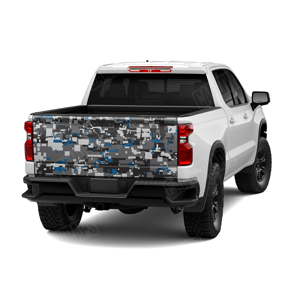 Large Digital Urban Blue Camo Tailgate Vinyl Wrap