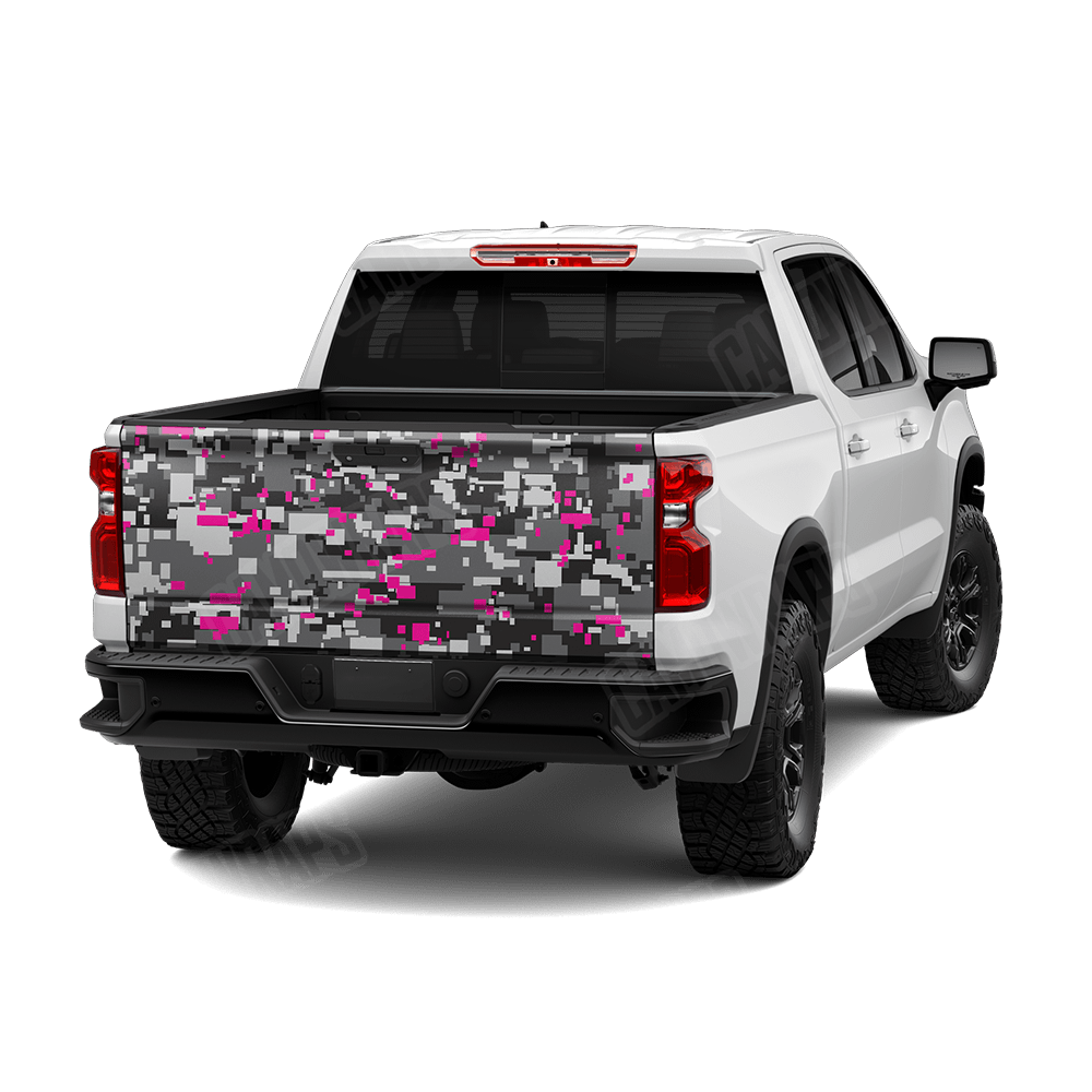 Large Digital Urban Magenta Camo Tailgate Vinyl Wrap
