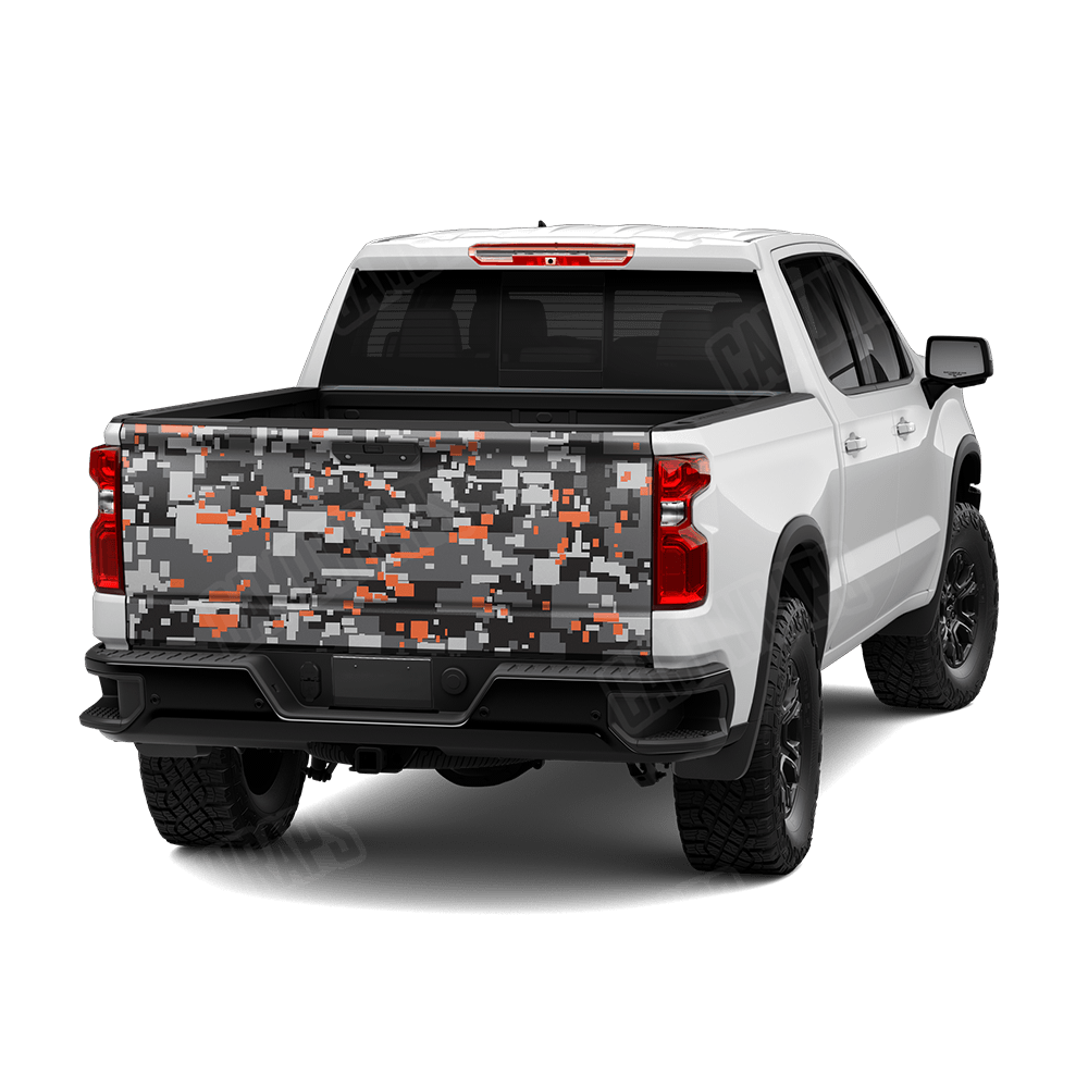 Large Digital Urban Orange Camo Tailgate Vinyl Wrap