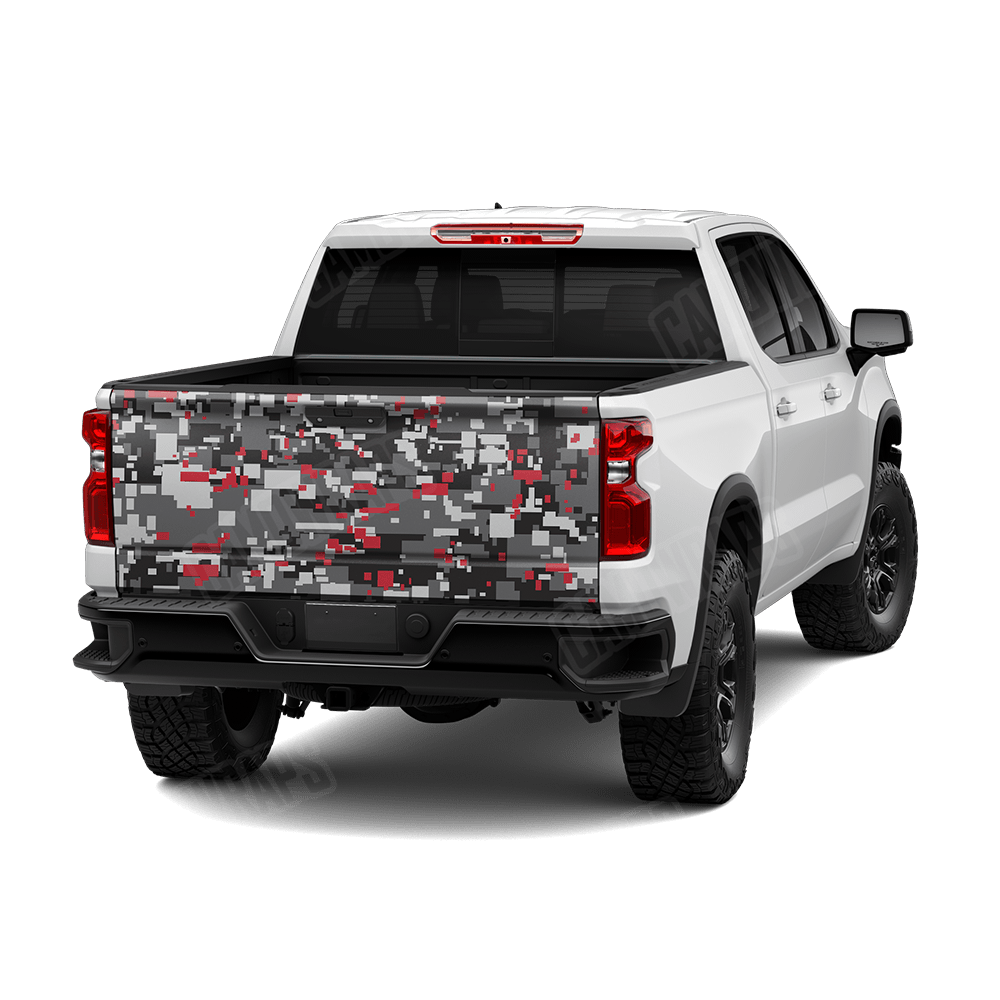 Large Digital Urban Red Camo Tailgate Vinyl Wrap