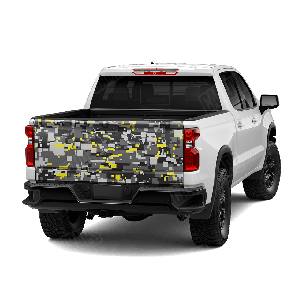 Large Digital Urban Yellow Camo Tailgate Vinyl Wrap