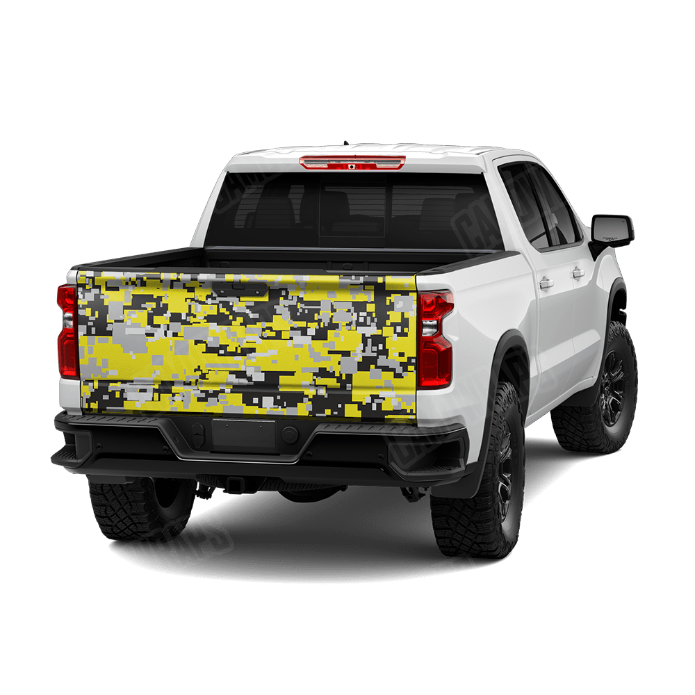 Large Digital Yellow Tiger Camo Tailgate Vinyl Wrap