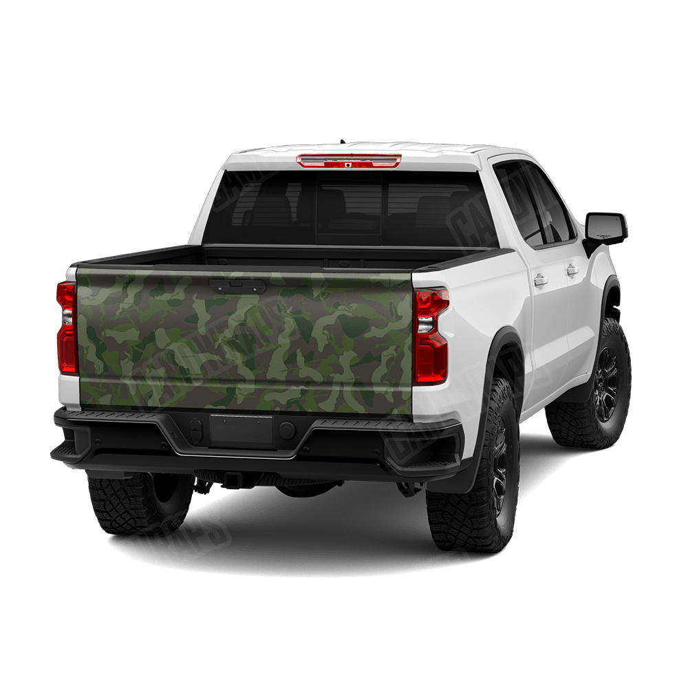 Large Ragged Army Dark Green Camo Tailgate Vinyl Wrap