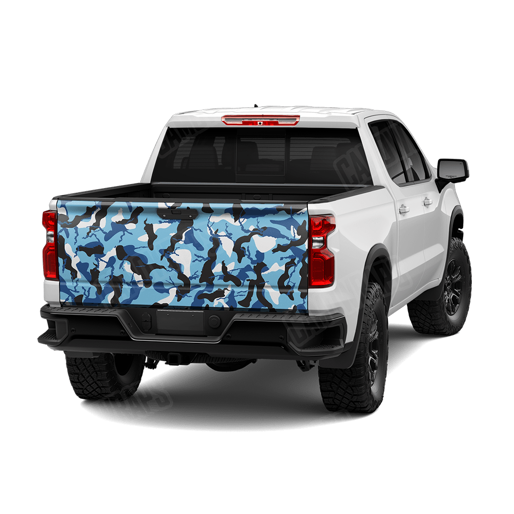 Large Ragged Baby Blue Camo Tailgate Vinyl Wrap