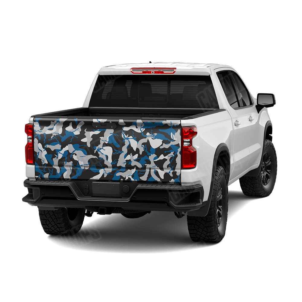 Large Ragged Blue Tiger Camo Tailgate Vinyl Wrap