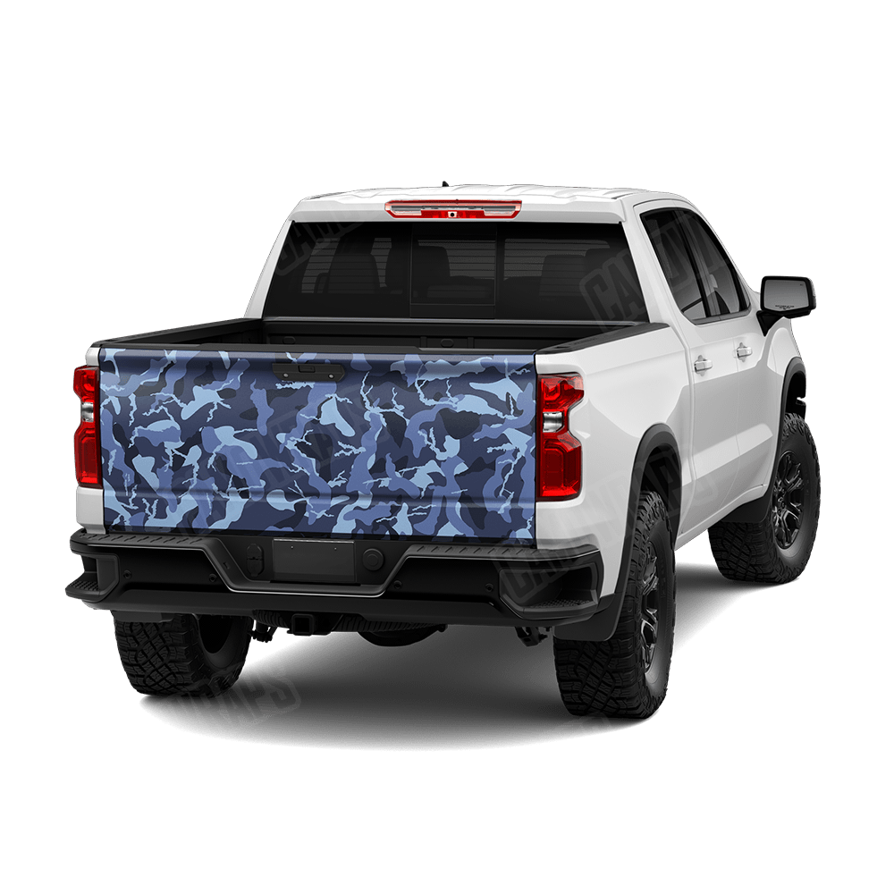 Large Ragged Blue Urban Night Camo Tailgate Vinyl Wrap