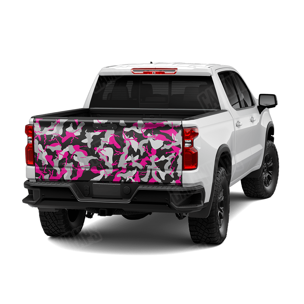 Large Ragged Magenta Tiger Camo Tailgate Vinyl Wrap