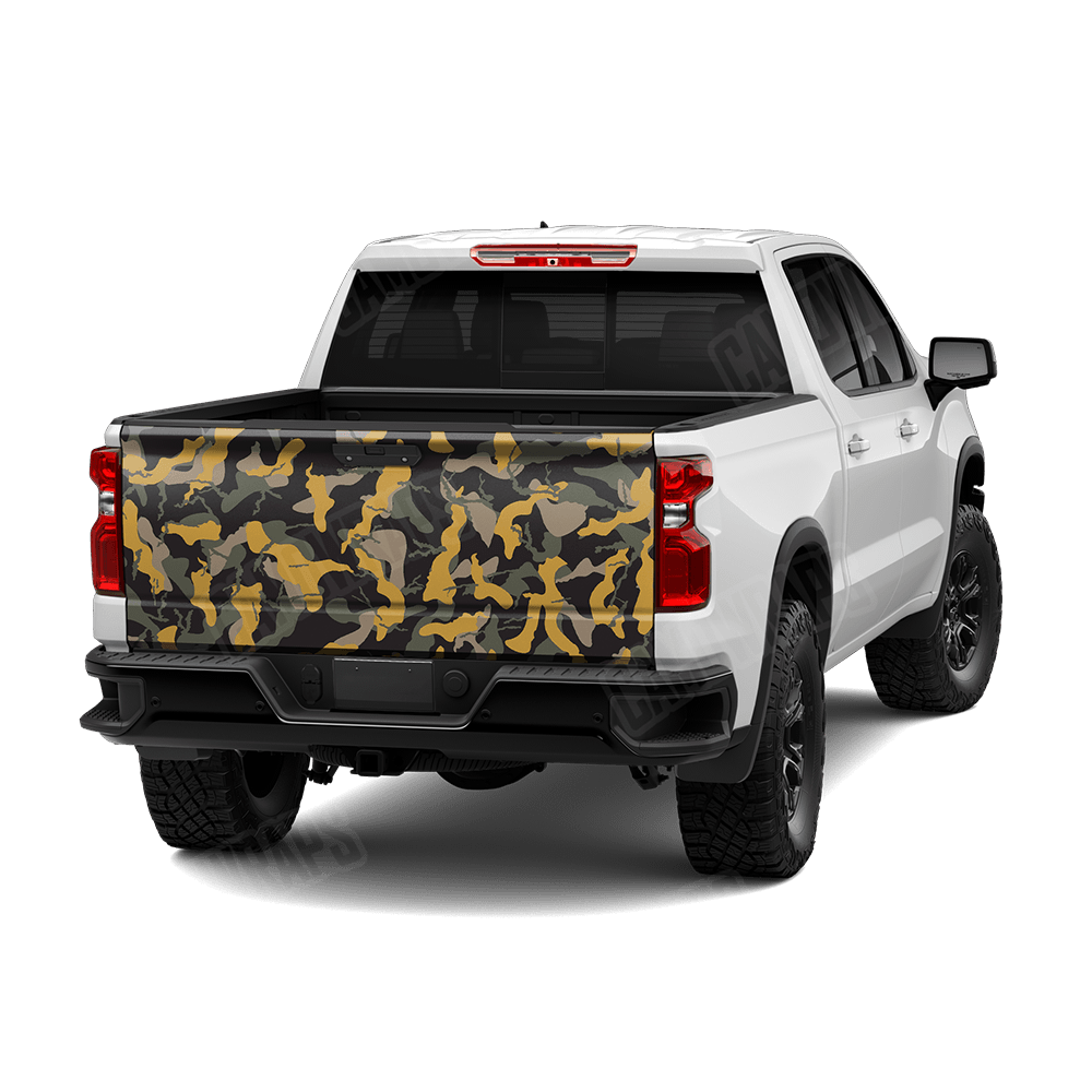 Large Ragged Militant Yellow Camo Tailgate Vinyl Wrap