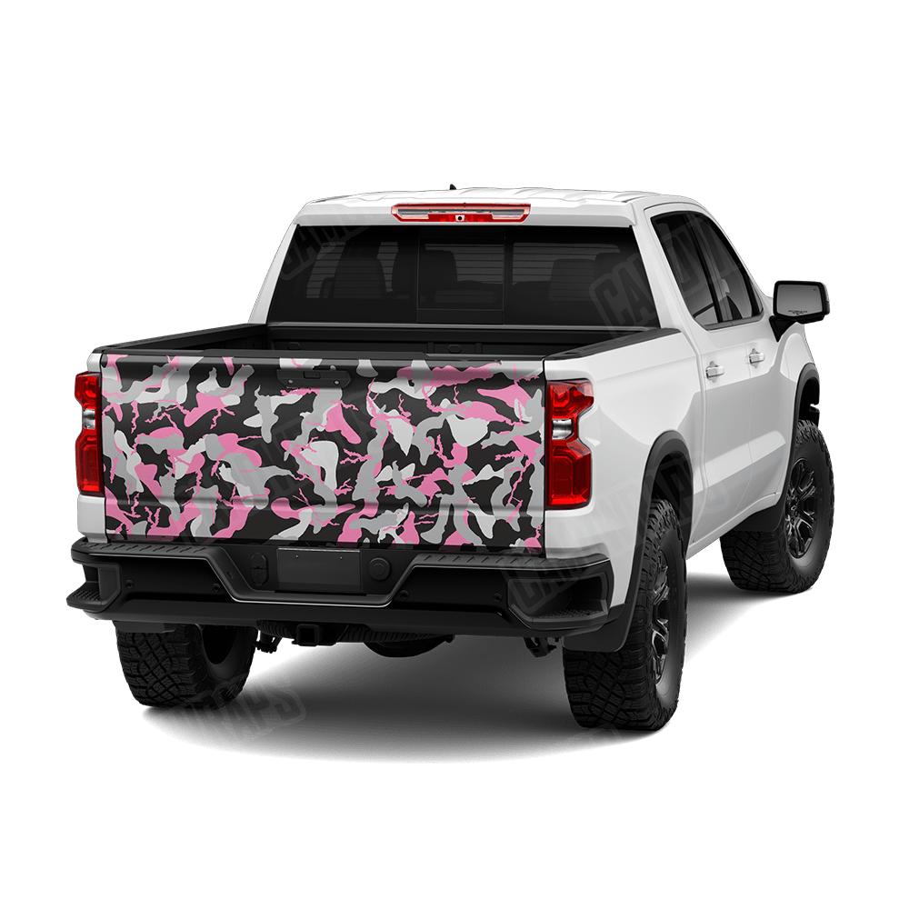 Large Ragged Pink Tiger Camo Tailgate Vinyl Wrap