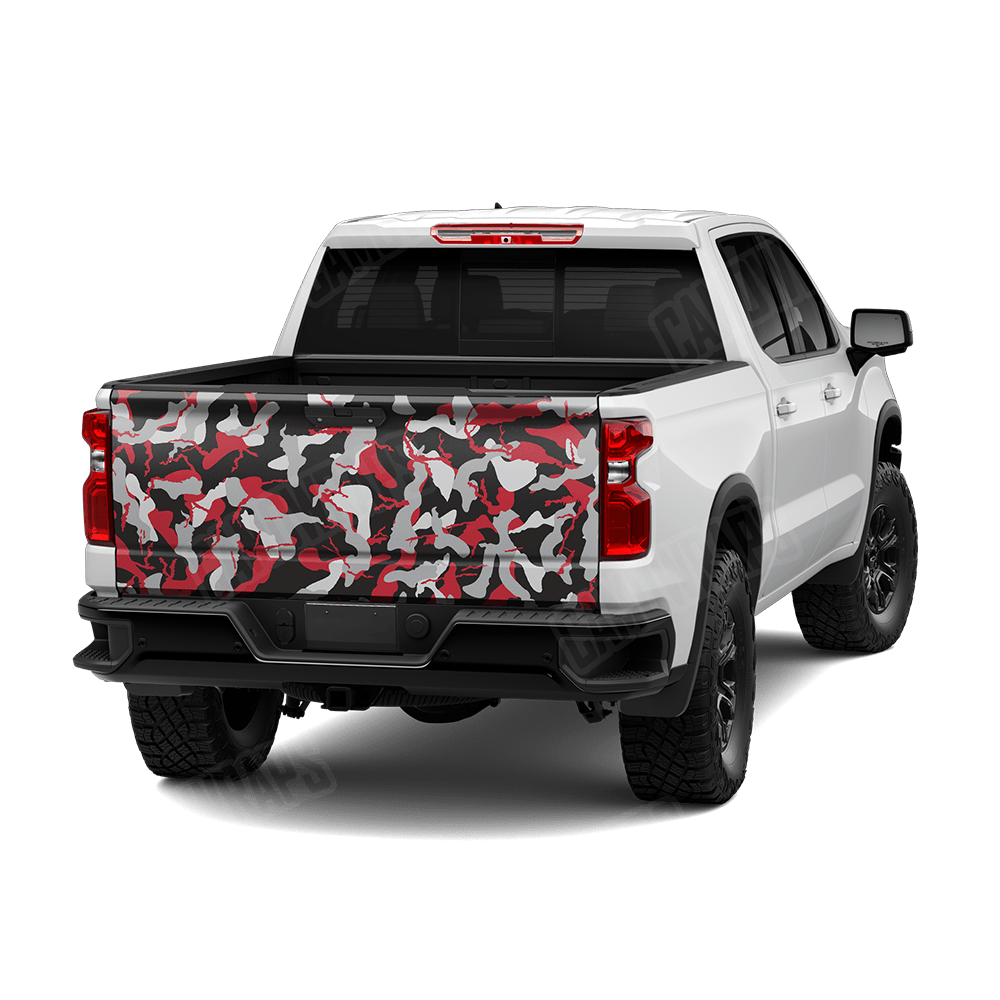 Large Ragged Red Tiger Camo Tailgate Vinyl Wrap