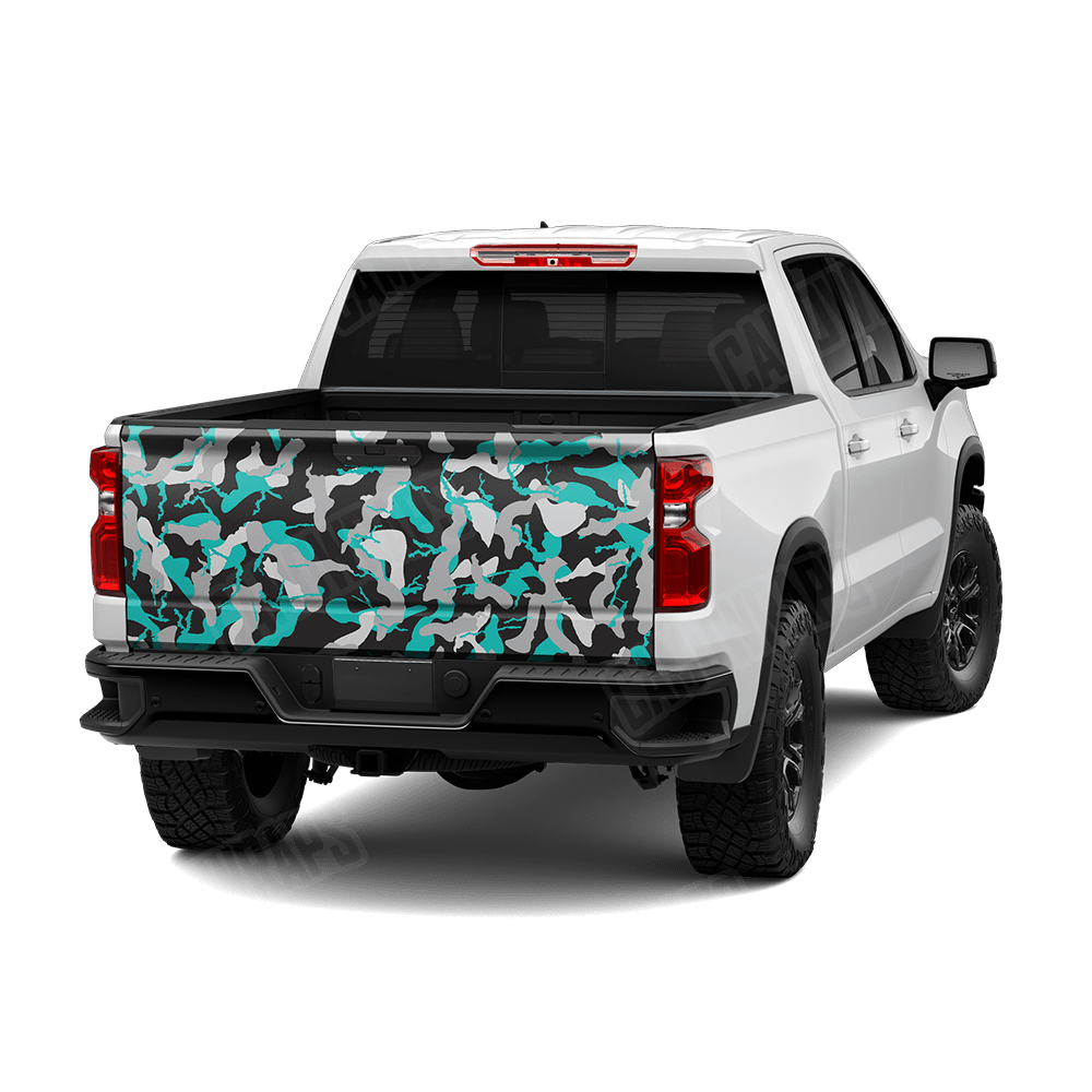 Large Ragged Tiffany Blue Tiger Camo Tailgate Vinyl Wrap