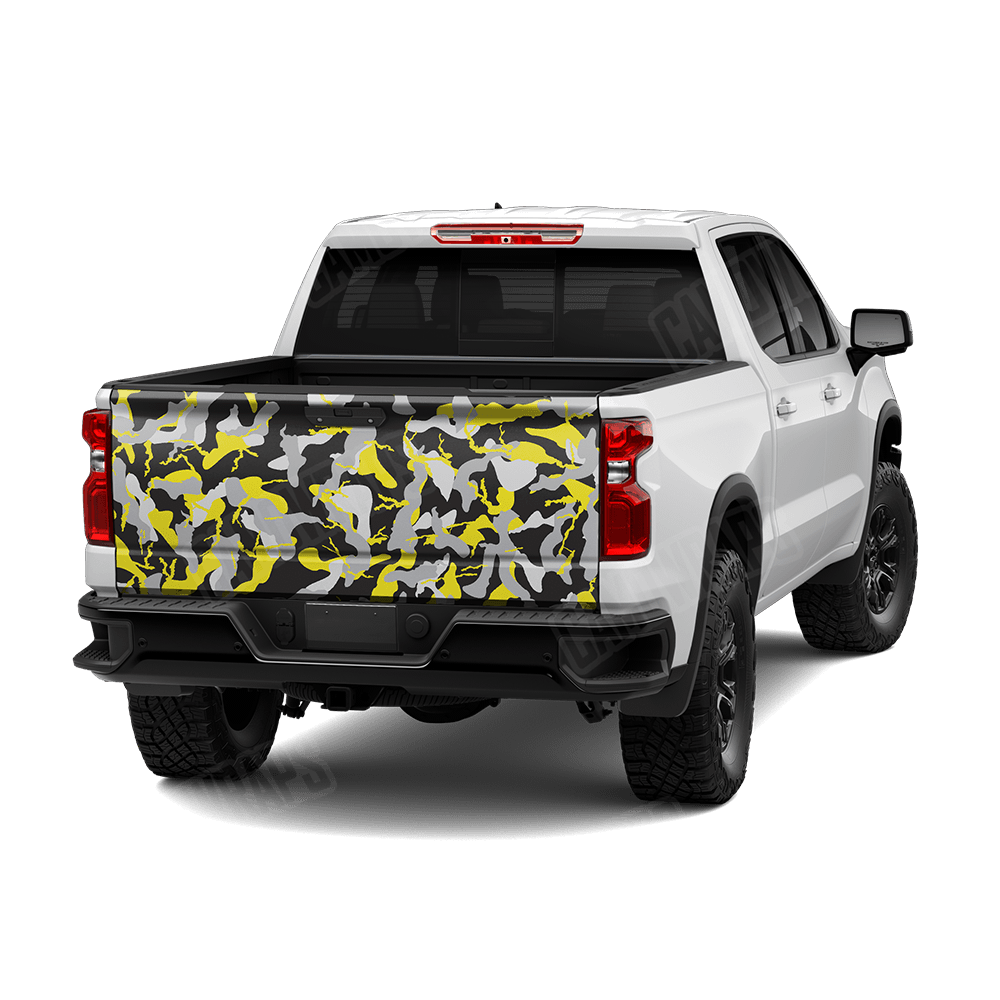 Large Ragged Yellow Tiger Camo Tailgate Vinyl Wrap