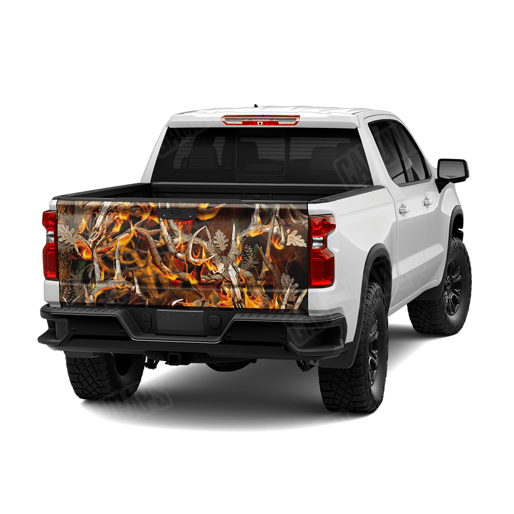 Nature Burning Buck Skull Camo Tailgate Vinyl Wrap