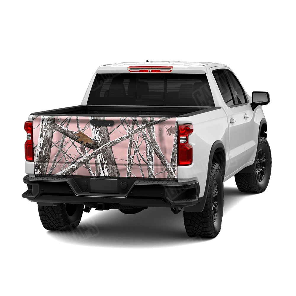Nature Pink Snowstorm Camo Tailgate Vinyl Wrap