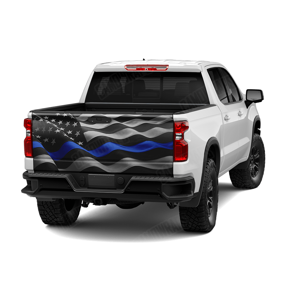 Patriotic Police Service Flag Tailgate Vinyl Wrap
