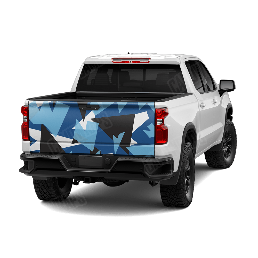 Shattered Baby Blue Camo Tailgate Vinyl Wrap