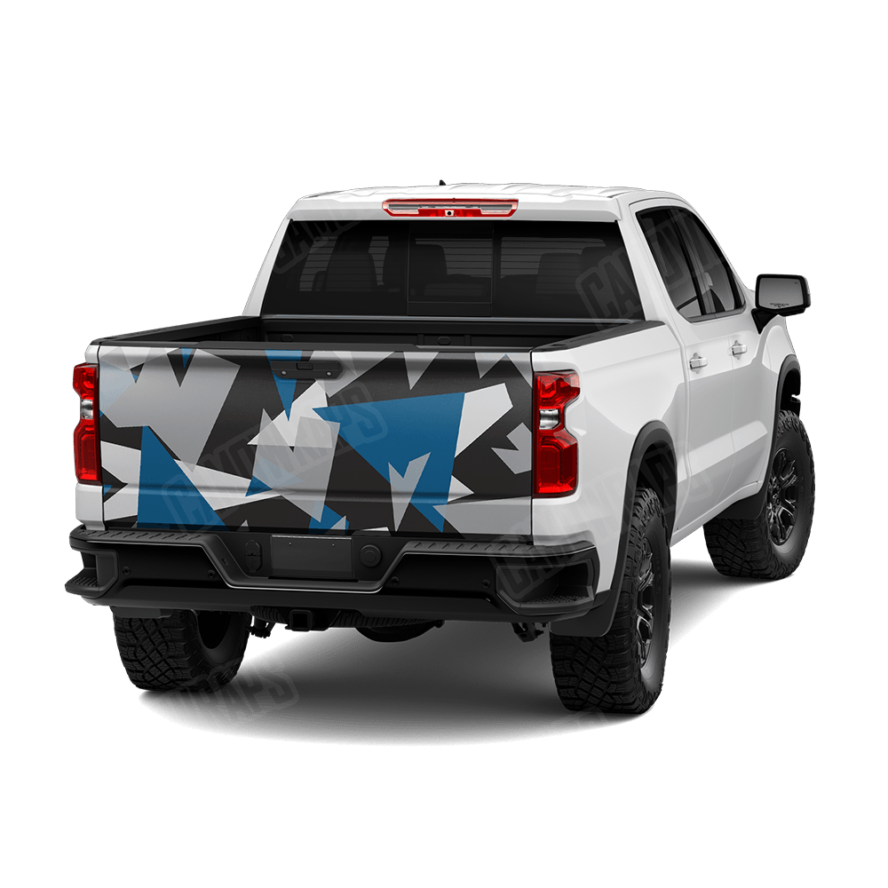 Shattered Blue Tiger Camo Tailgate Vinyl Wrap