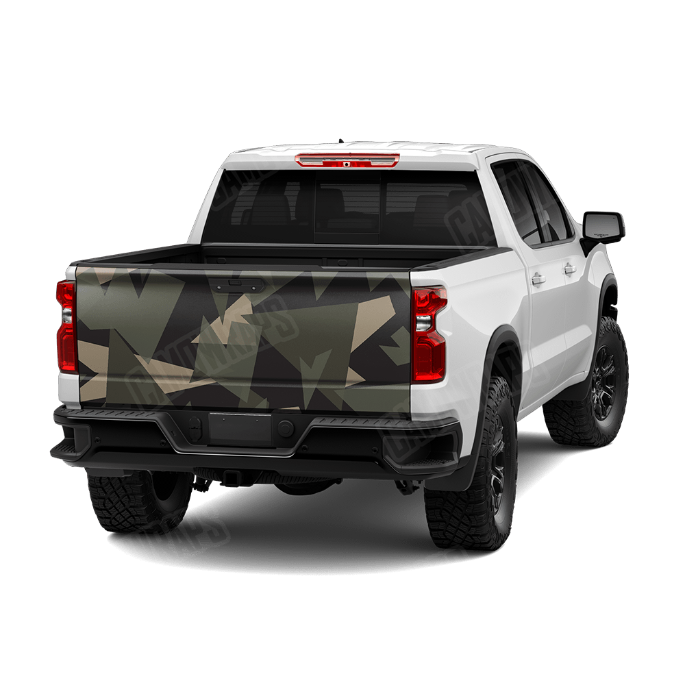 Shattered Militant Green Camo Tailgate Vinyl Wrap