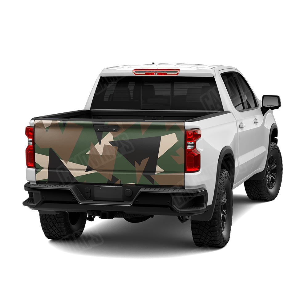 Shattered Woodland Camo Tailgate Vinyl Wrap