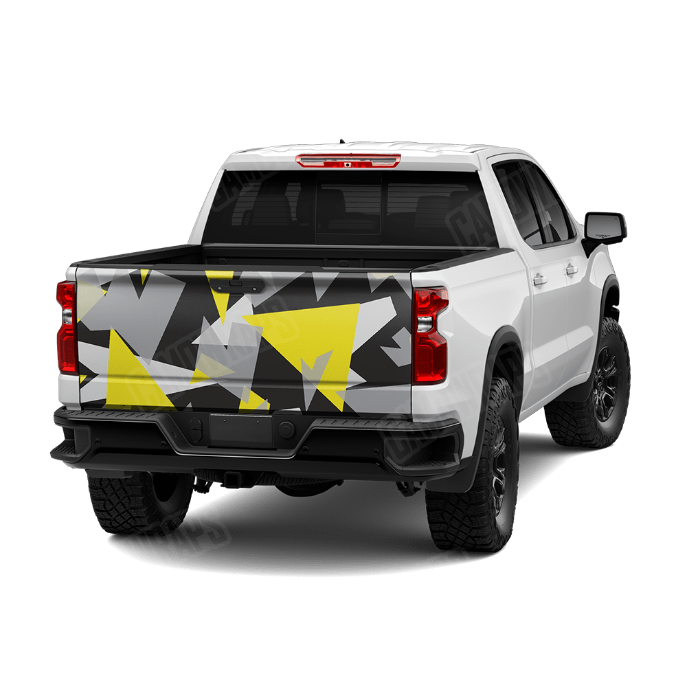 Shattered Yellow Tiger Camo Tailgate Vinyl Wrap