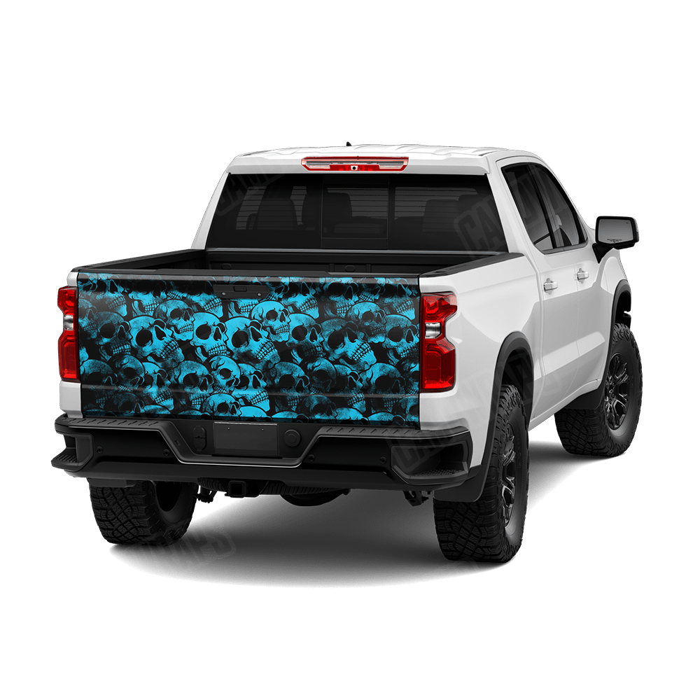 Skull Cyan Tailgate Wraps