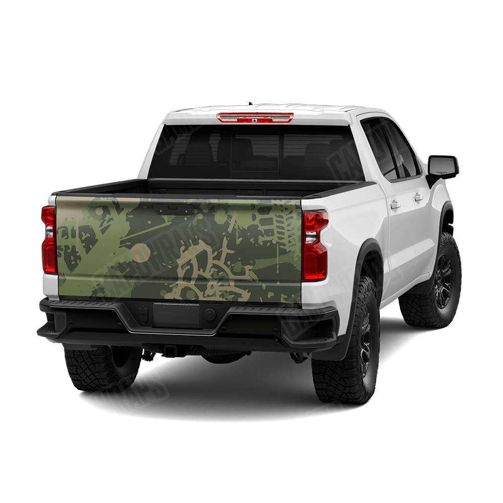 Tire Splatter Army Green Camo Tailgate Vinyl Wrap