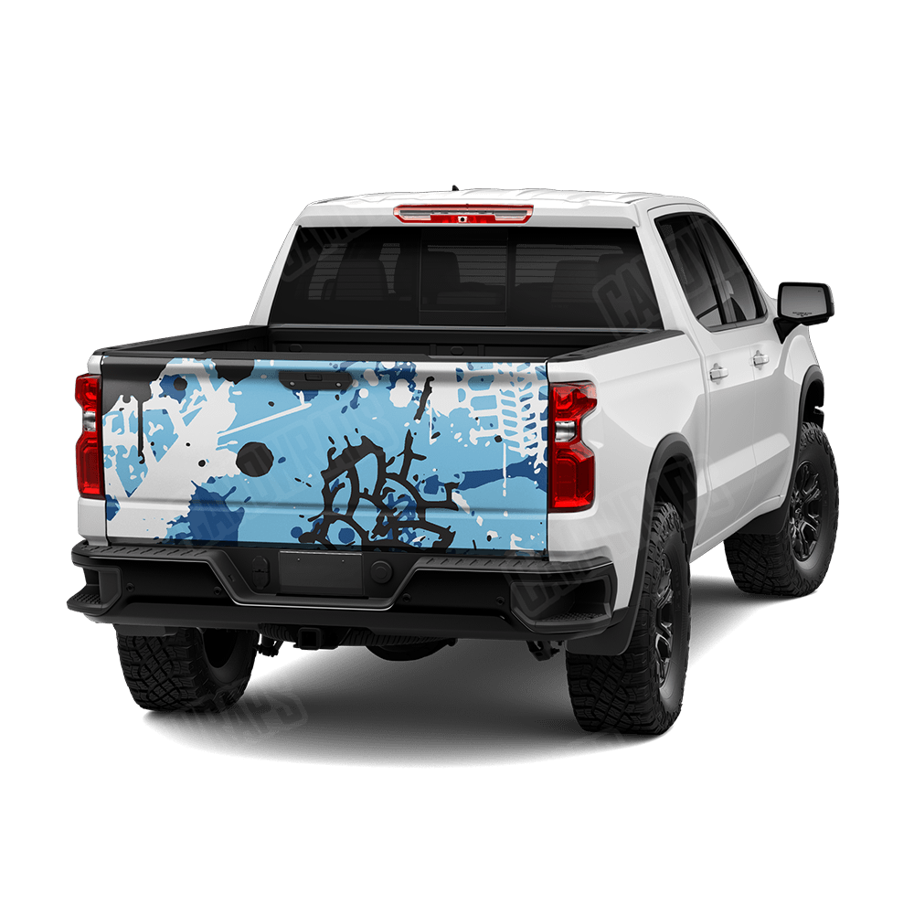 Tire Splatter Baby Blue Camo Tailgate Vinyl Wrap
