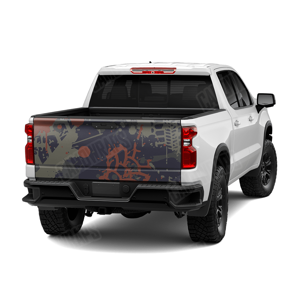 Tire Splatter Blue Copper Camo Tailgate Vinyl Wrap
