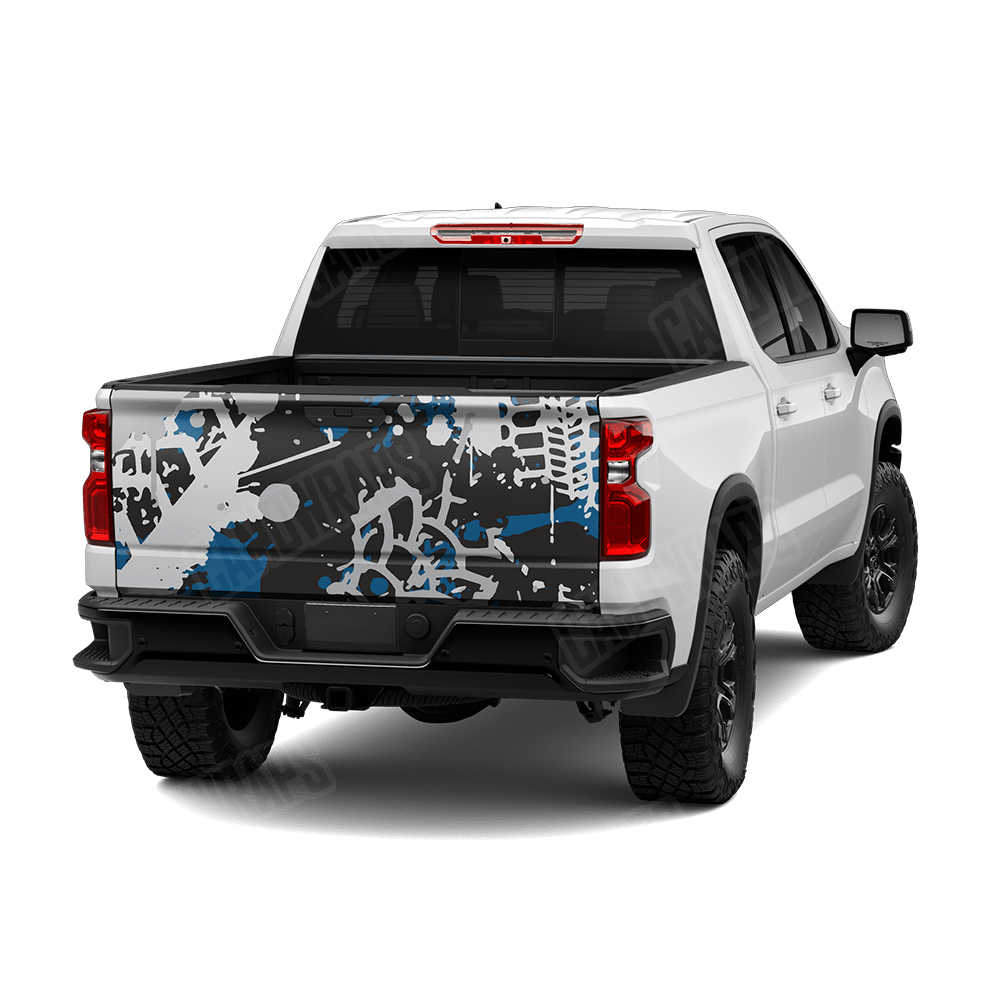 Tire Splatter Blue Tiger Camo Tailgate Vinyl Wrap