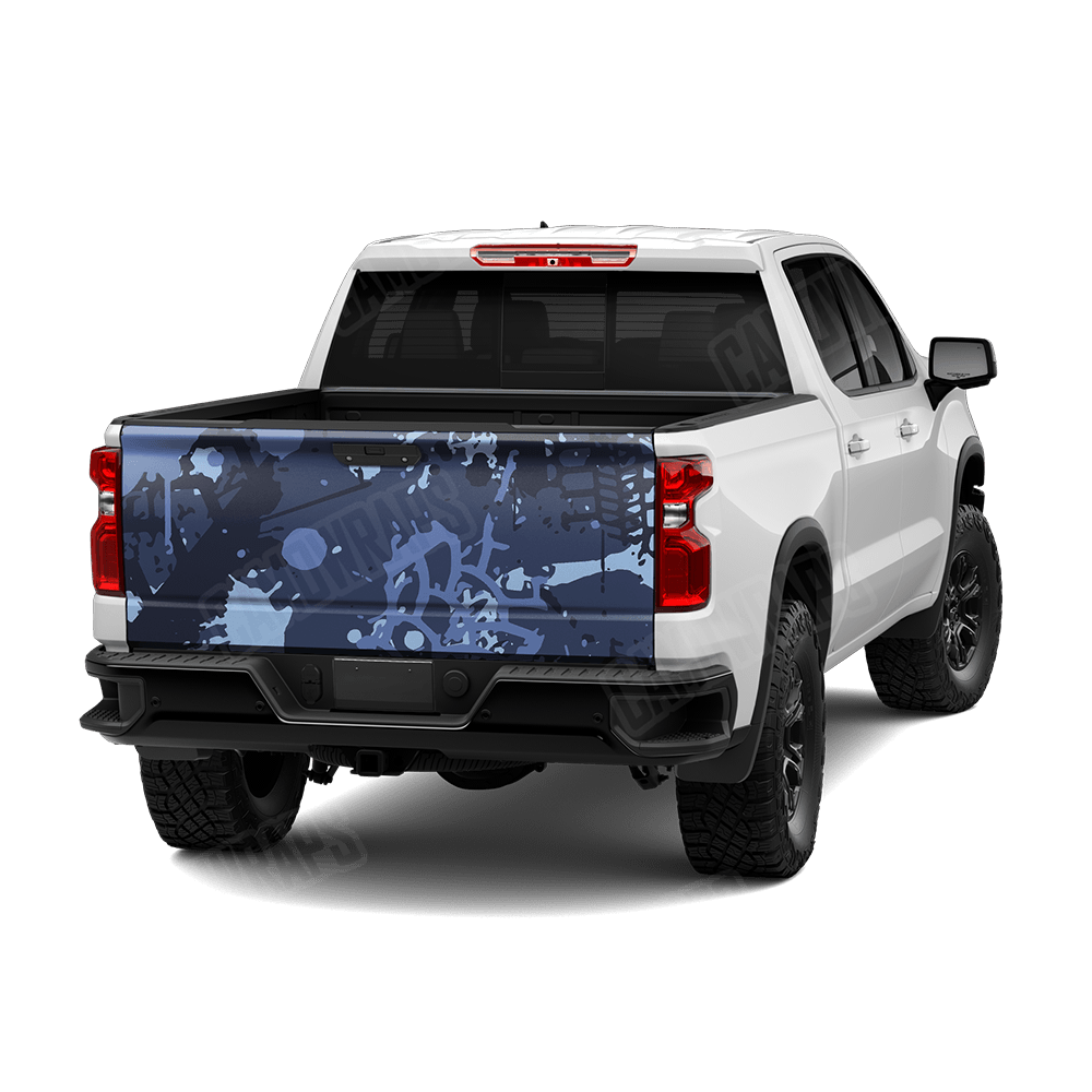 Tire Splatter Blue Urban Night Camo Tailgate Vinyl Wrap