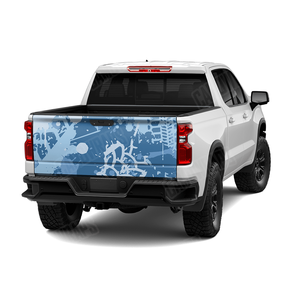 Tire Splatter Cool Blue Camo Tailgate Vinyl Wrap