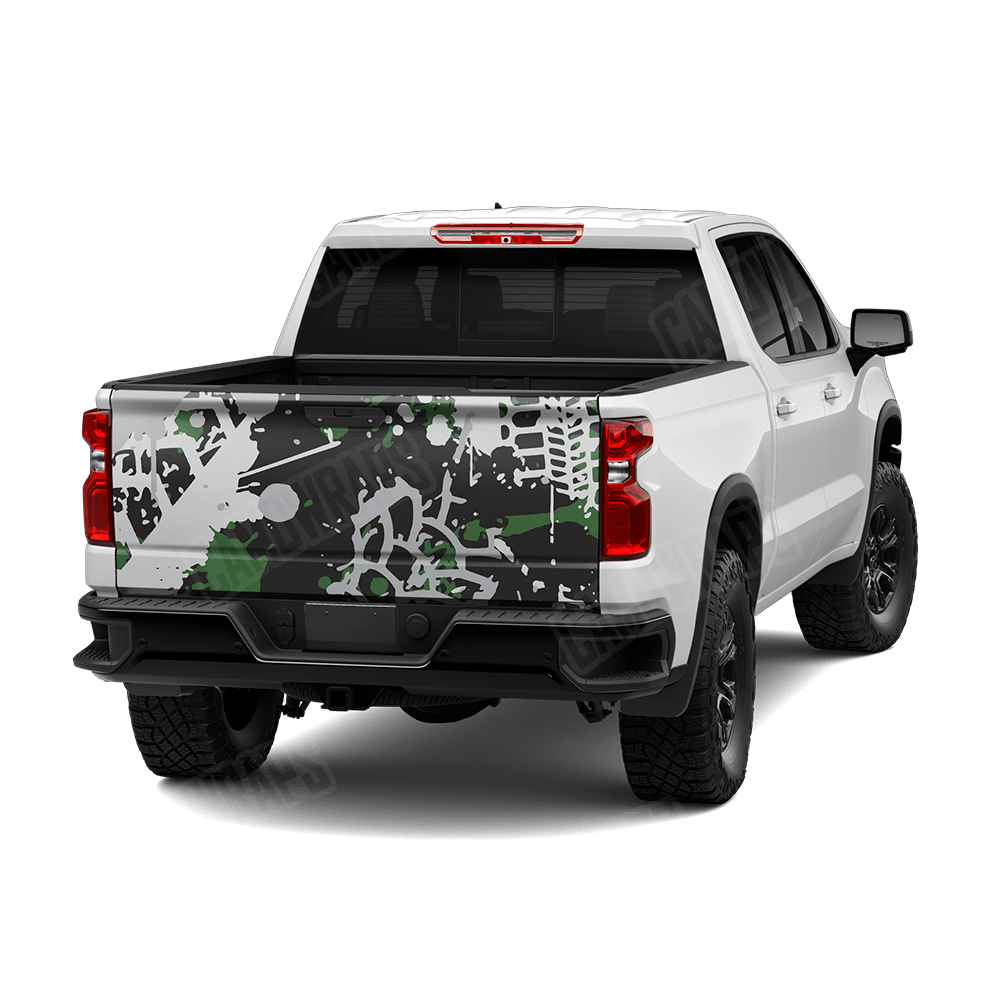 Tire Splatter Green Tiger Camo Tailgate Vinyl Wrap