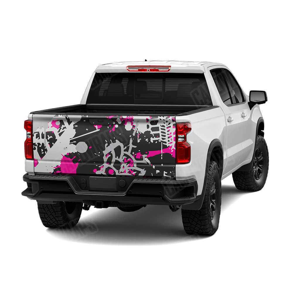 Tire Splatter Magenta Tiger Camo Tailgate Vinyl Wrap