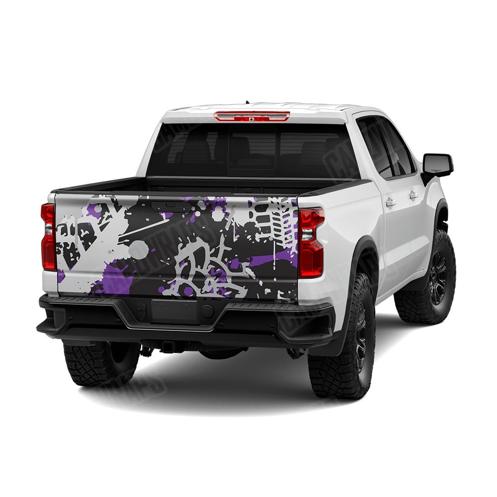 Tire Splatter Purple Tiger Camo Tailgate Vinyl Wrap
