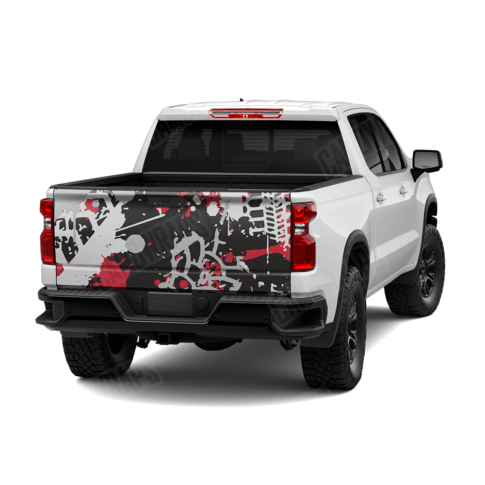 Tire Splatter Red Tiger Camo Tailgate Vinyl Wrap