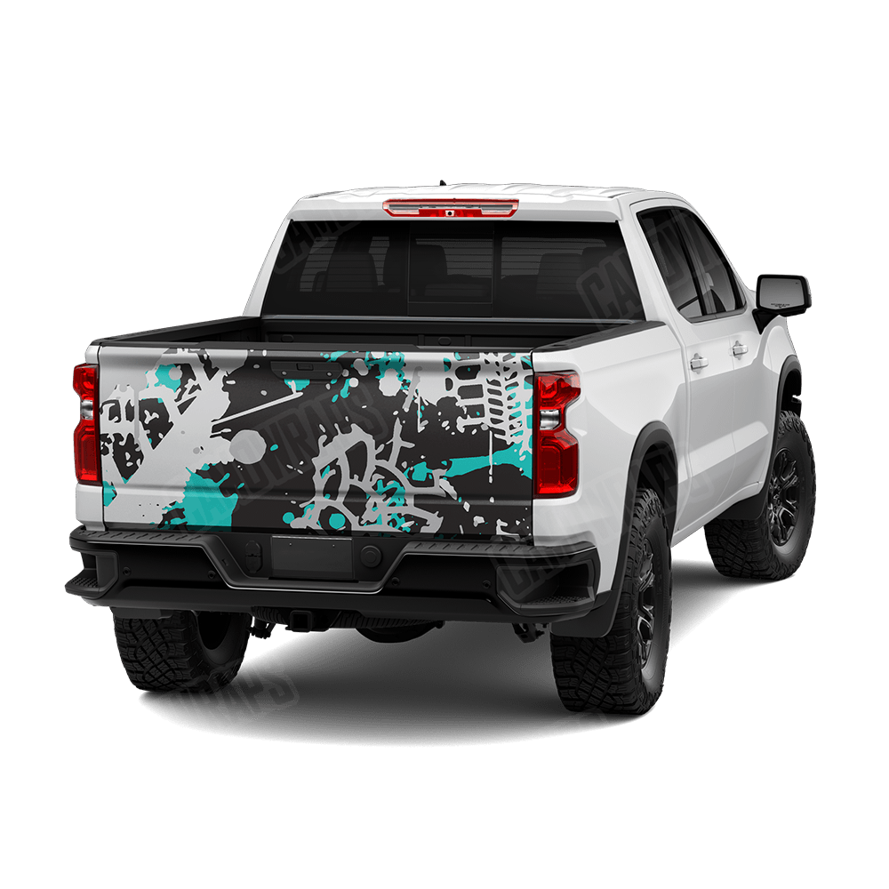 Tire Splatter Tiffany Blue Tiger Camo Tailgate Vinyl Wrap