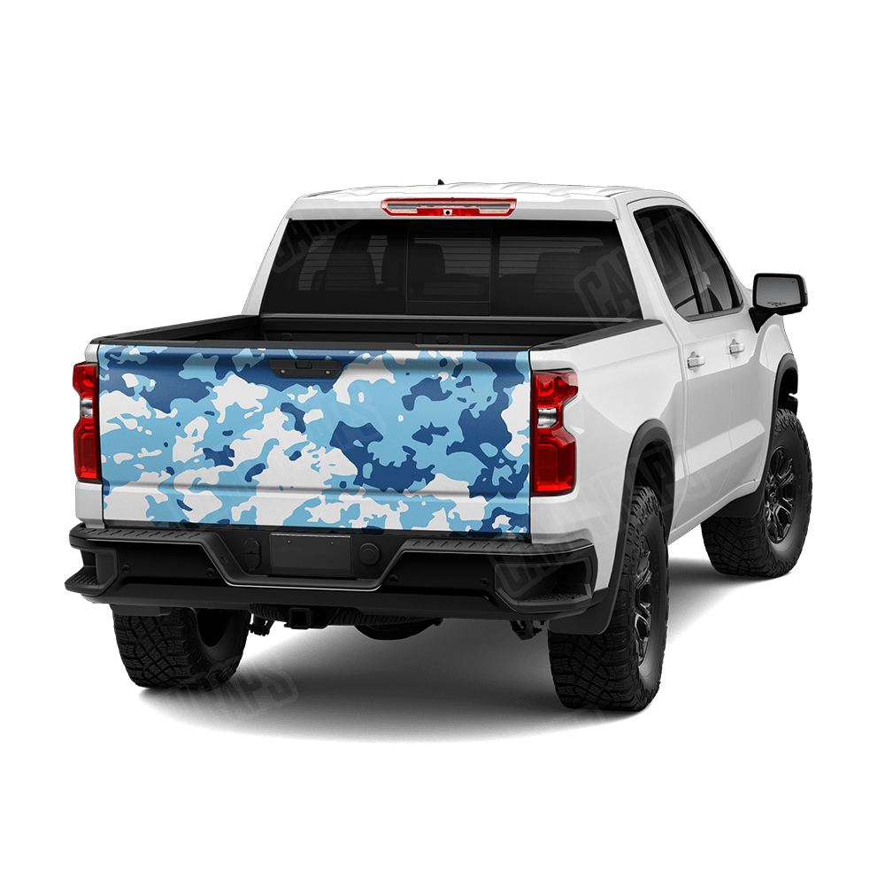 Treetop Baby Blue Camo Tailgate Vinyl Wrap