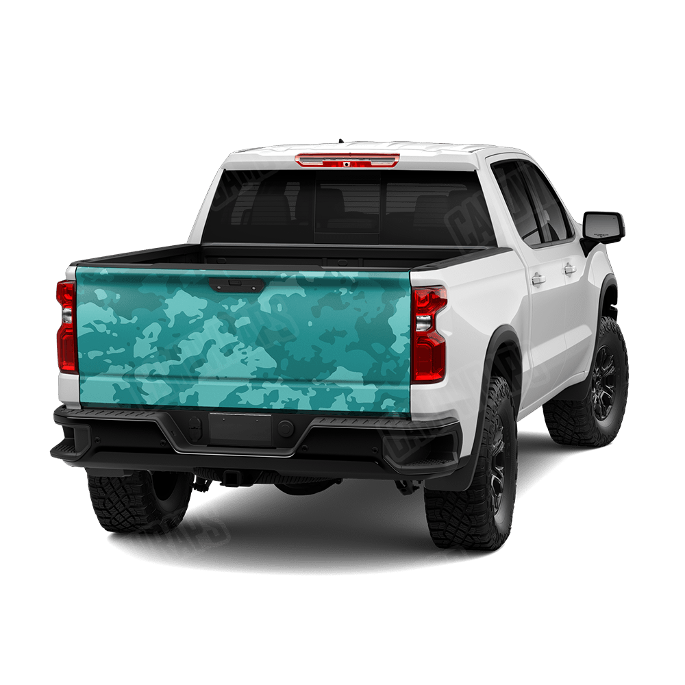 Treetop Elite Tiffany Blue Camo Tailgate Vinyl Wrap