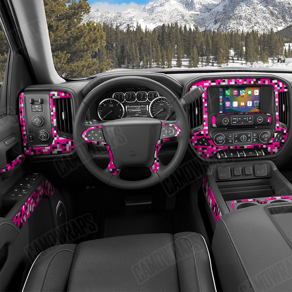 Pixel Magenta Tiger Car Interior Skins