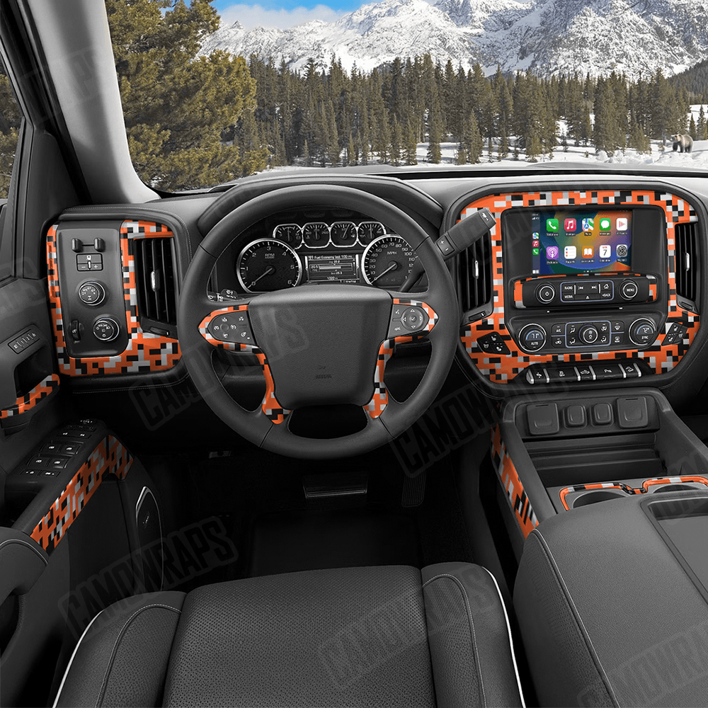 Pixel Orange Tiger Car Interior Skins