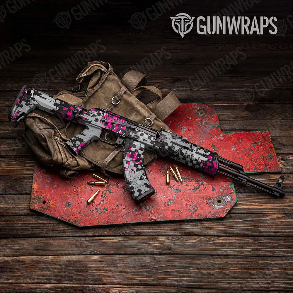 Broken Plaid Magenta Tiger AK-47 Gun Skin Vinyl Wraps