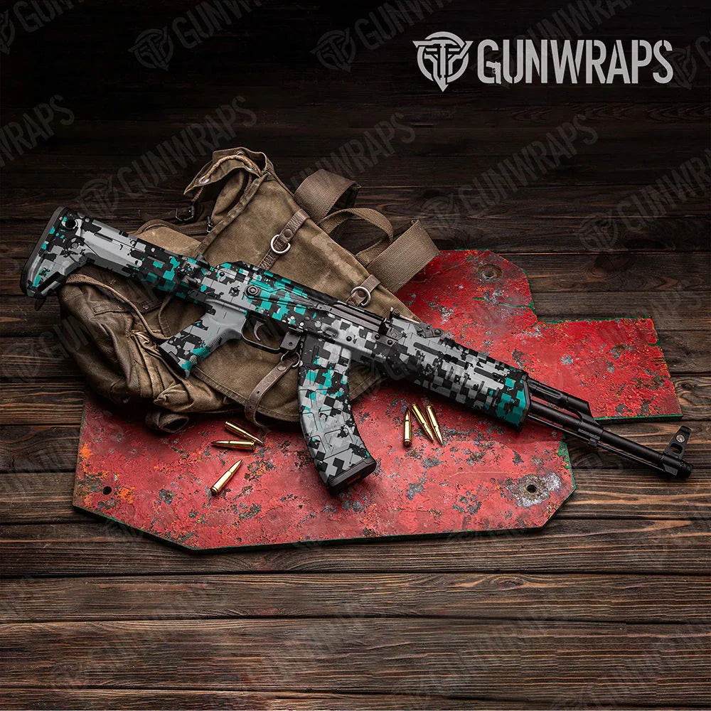 Broken Plaid Tiffany Blue Tiger AK-47 Gun Skin Vinyl Wraps