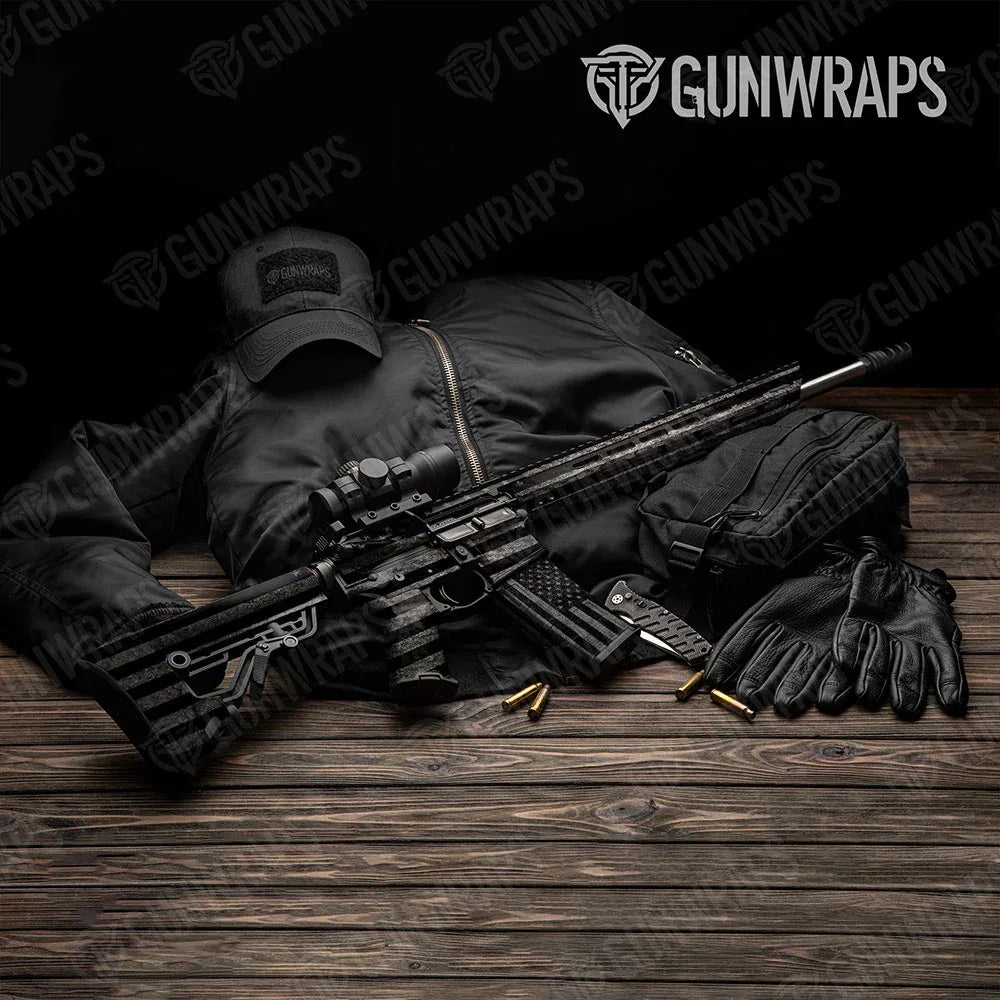 Patriotic Grayscale Flag AR-15 Gun Skin Vinyl Wraps