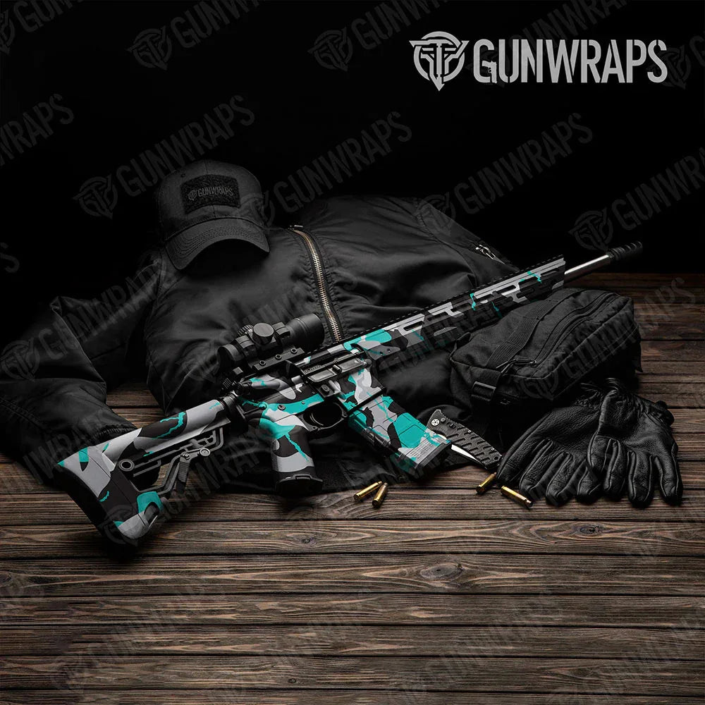 Ragged Tiffany Blue Tiger AR-15 Gun Skin Vinyl Wraps