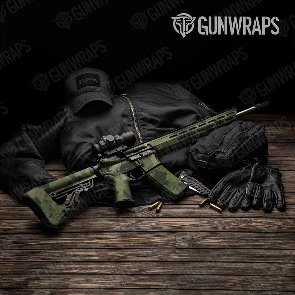 Shattered Army Green AR-15 Gun Skin Vinyl Wraps