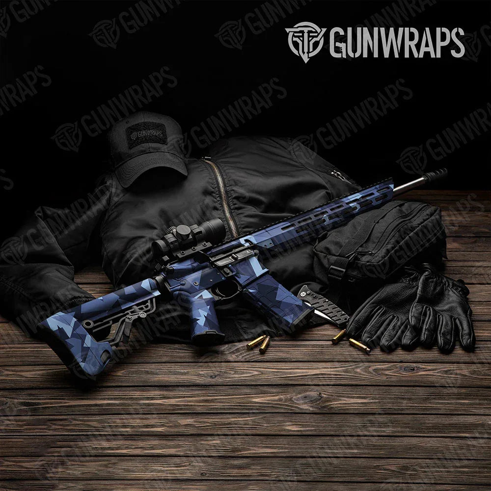 Shattered Blue Urban Night AR-15 Gun Skin Vinyl Wraps