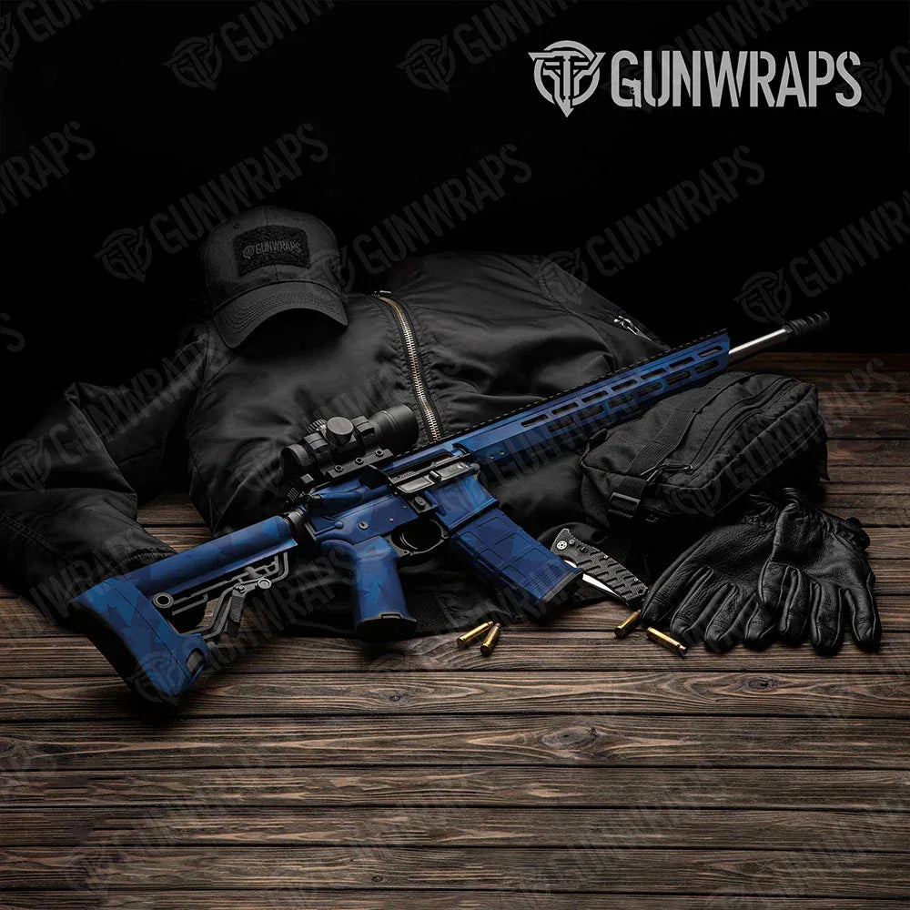 Shattered Elite Blue AR-15 Gun Skin Vinyl Wraps