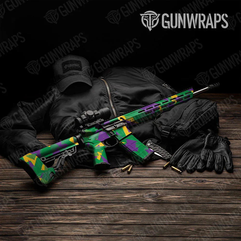 Shattered Mardi Gras AR-15 Gun Skin Vinyl Wraps