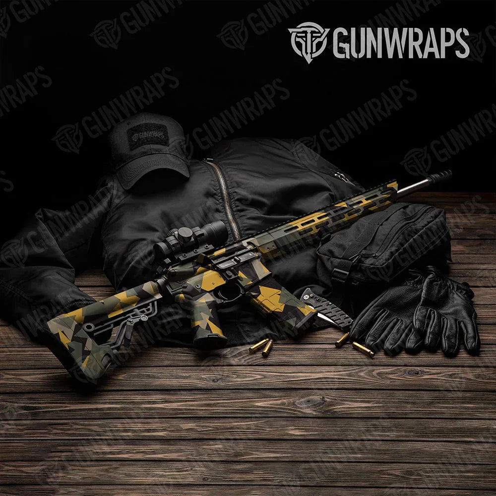 Shattered Militant Yellow AR-15 Gun Skin Vinyl Wraps