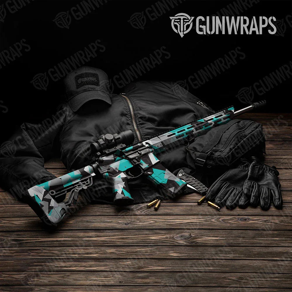 Shattered Tiffany Blue Tiger AR-15 Gun Skin Vinyl Wraps